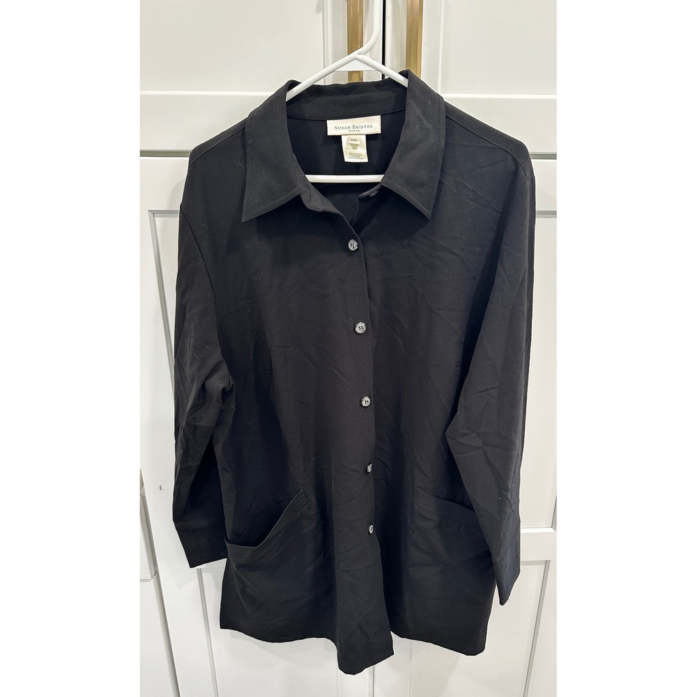 Susan Bristol Woman Black Button Front Shirt Jacket Plus Size 2XPockets Stretch‎